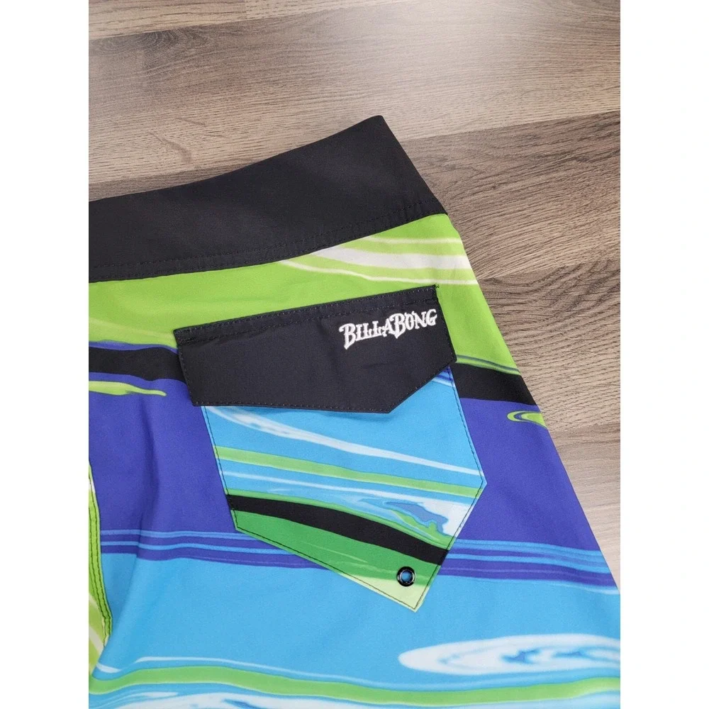 Billabong Swim Trunks Size 33 Green Drawstring Casual Shorts Beach Surf Pocket